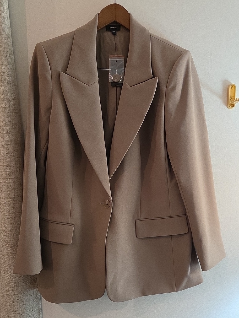 Express Taupe Single-Button Tailored Blazer